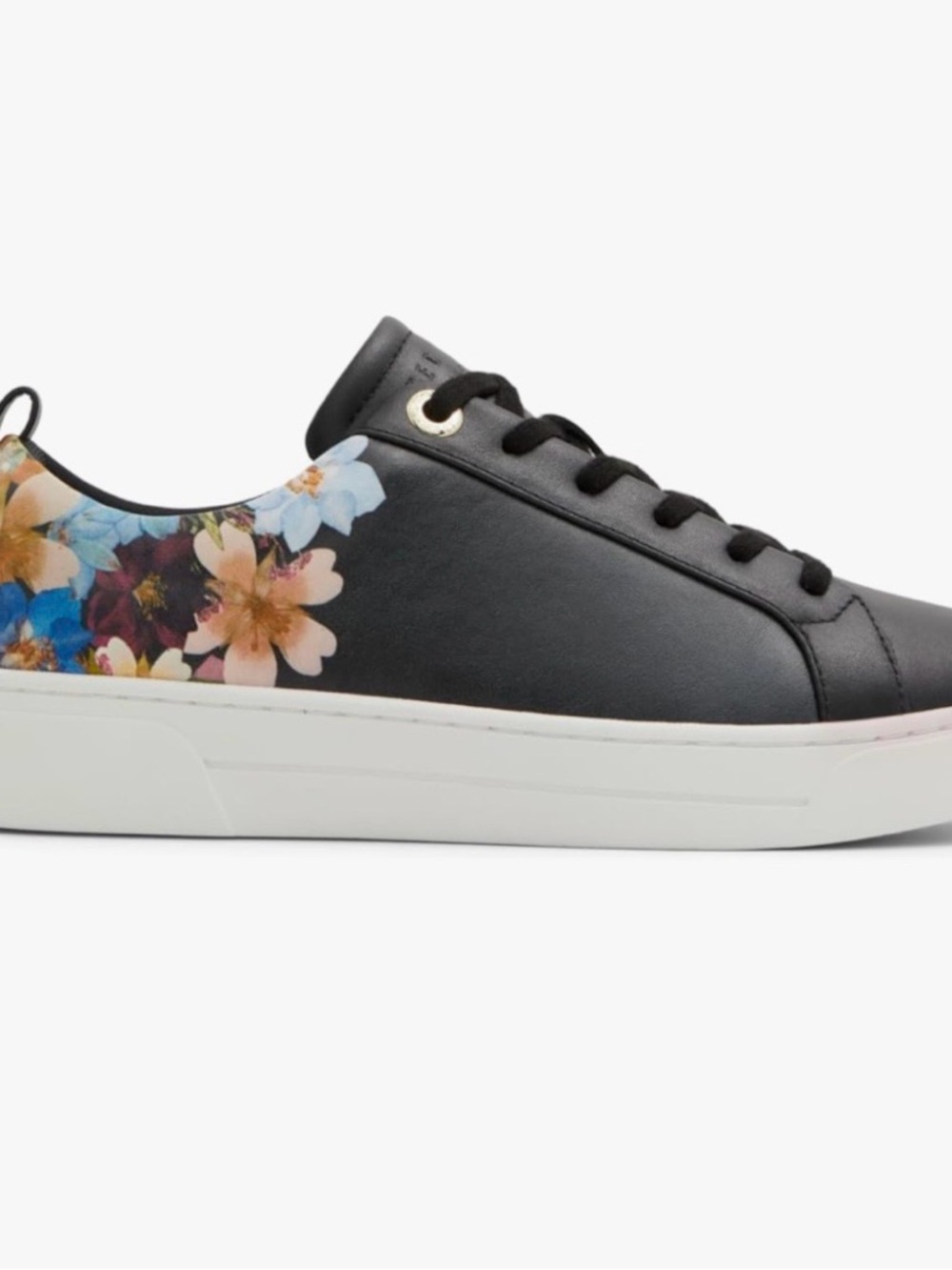 Ted Baker London Black Leather Sneakers with Floral Heel